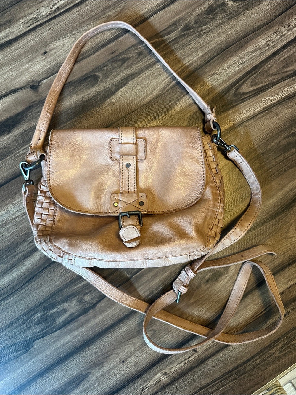 Classic Woven Detail Crossbody Bag in Light Tan